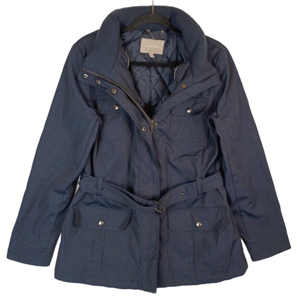 Banana Republic Women's L Navy Field Belted Hooded Lined Utility‎ Jacket Coat